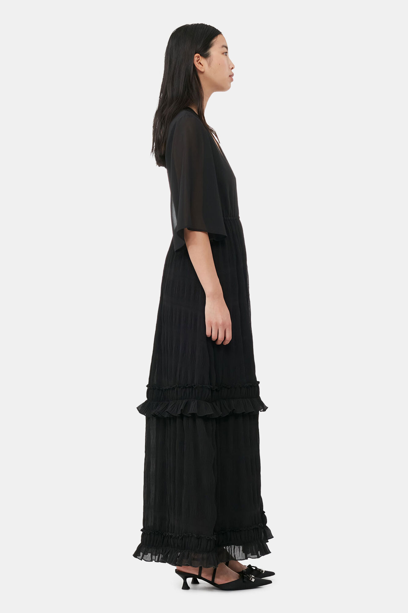 Black Black Pleated Georgette Maxi Dress | GANNI US