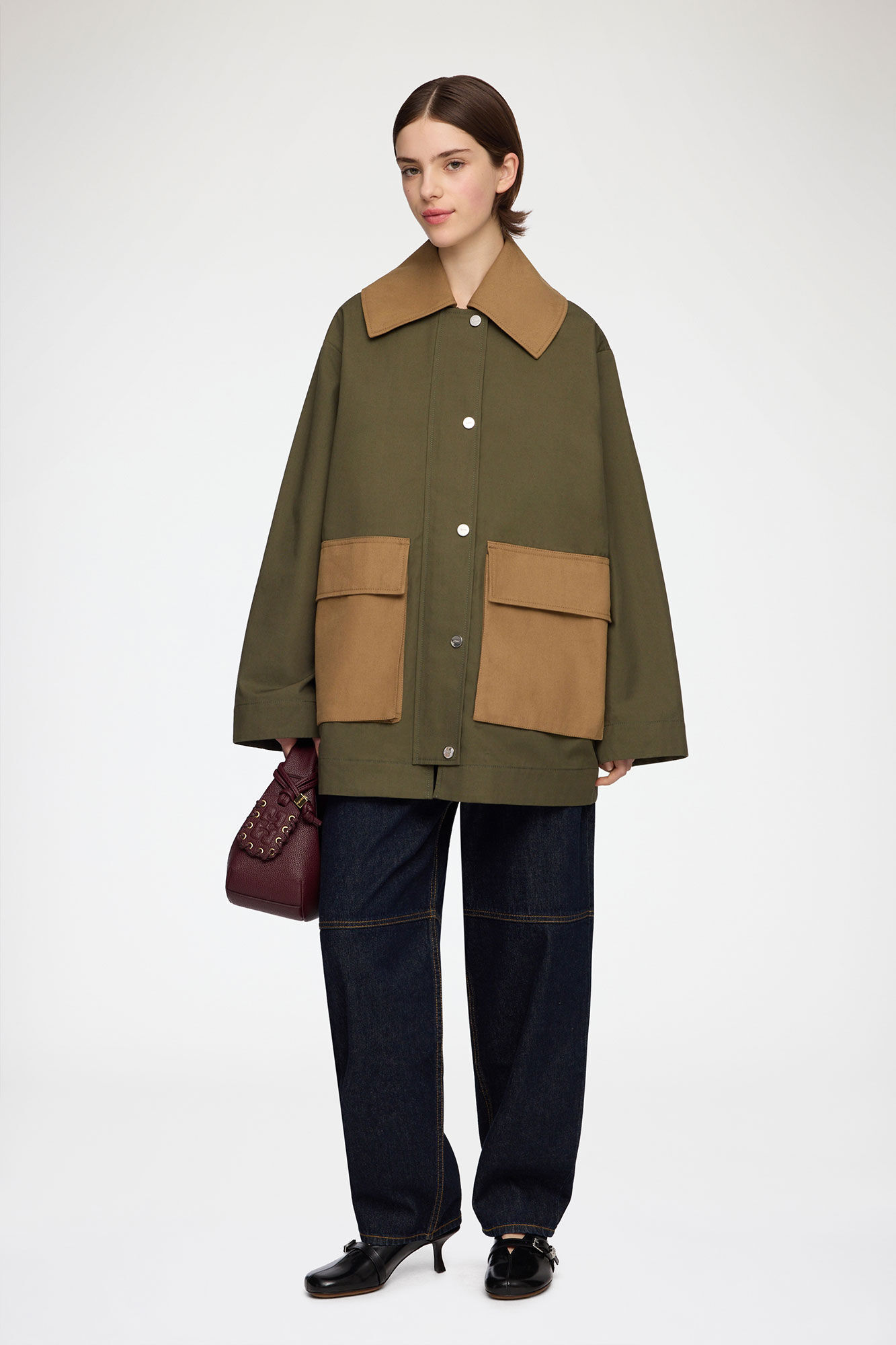 Jacket in Green Canvas, Organic Cotton, in colour Military Olive - 2 - GANNI