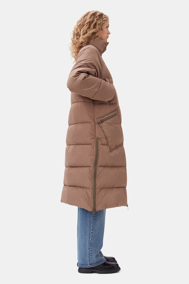 Oversized Tech Puffer Coat, Recycled Polyester, in colour Fossil - 3 - GANNI