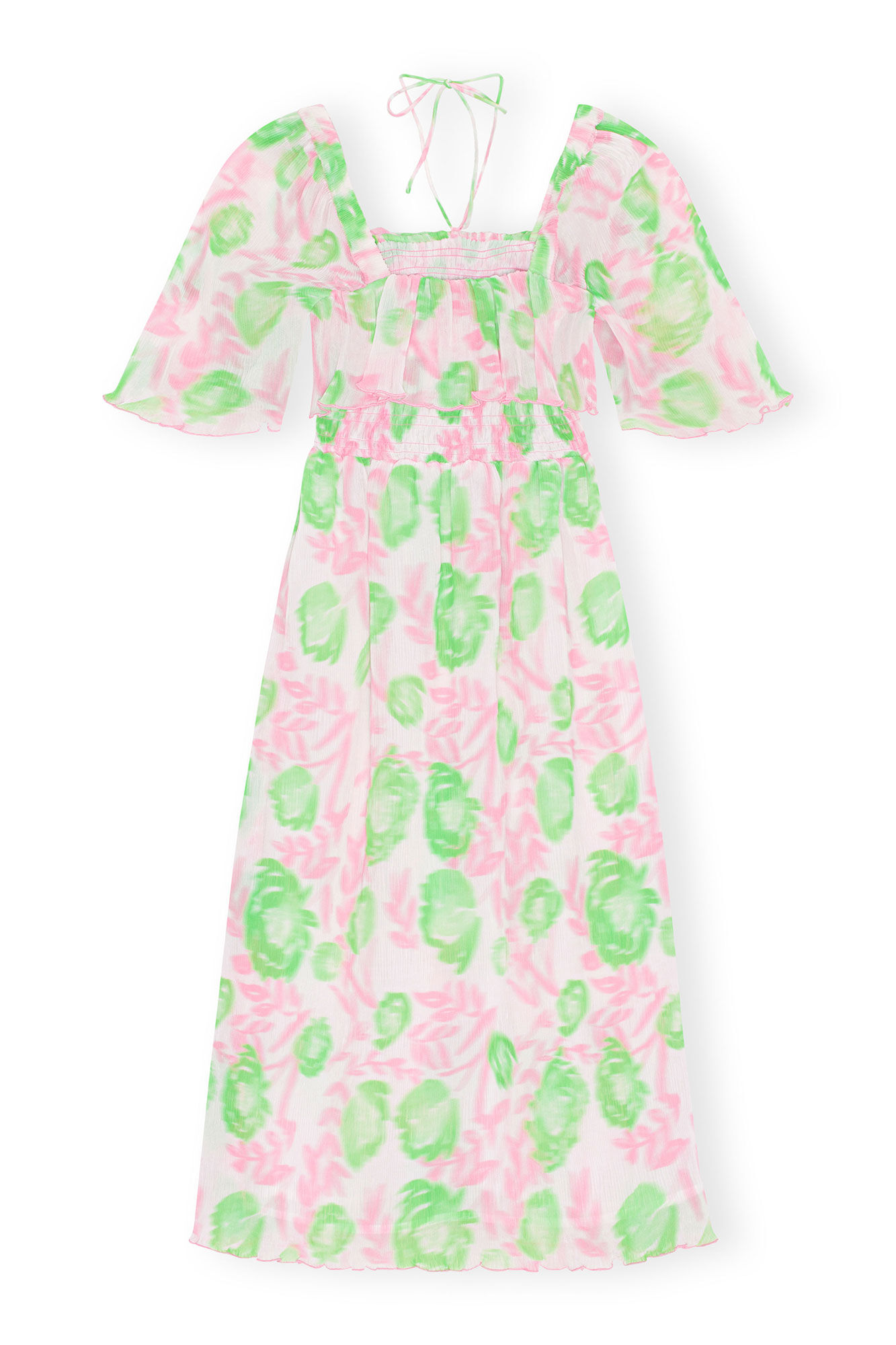 Pleated Georgette Midi Smock Dress, Recycled Polyester, in colour Pink Tulle - 2 - GANNI
