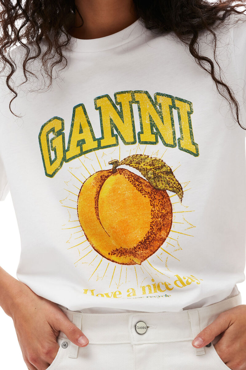 Relaxed Peach T-shirt , Cotton, in colour Bright White - 4 - GANNI