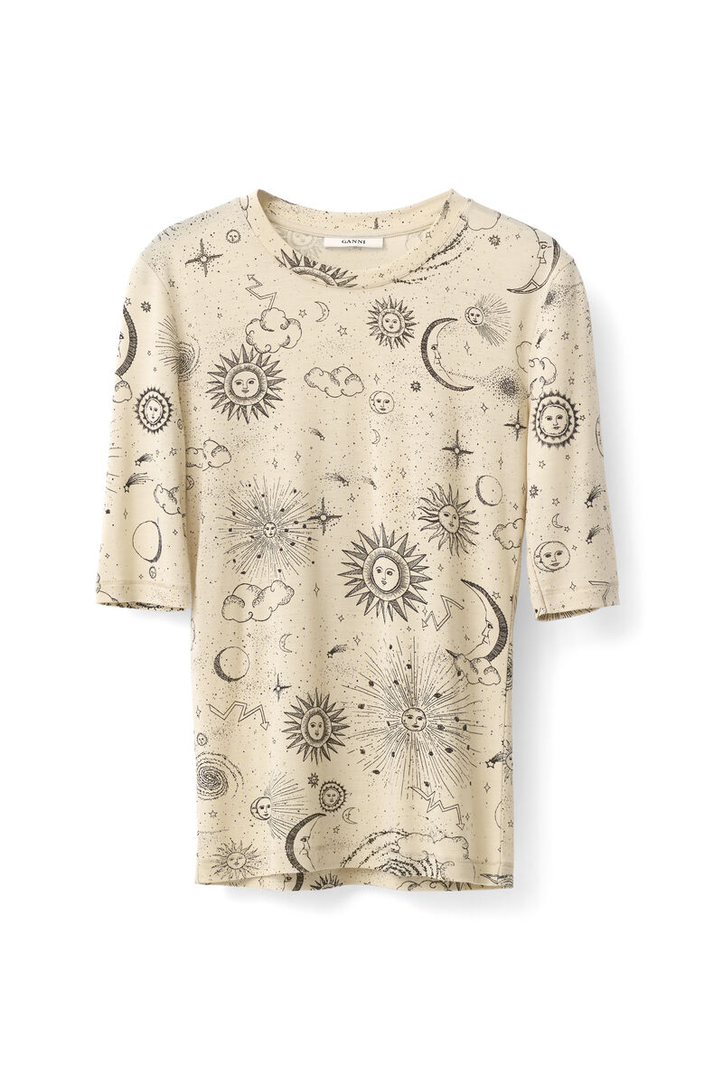 Linfield Lyocell T-shirt, in colour Biscotti Galaxy - 1 - GANNI