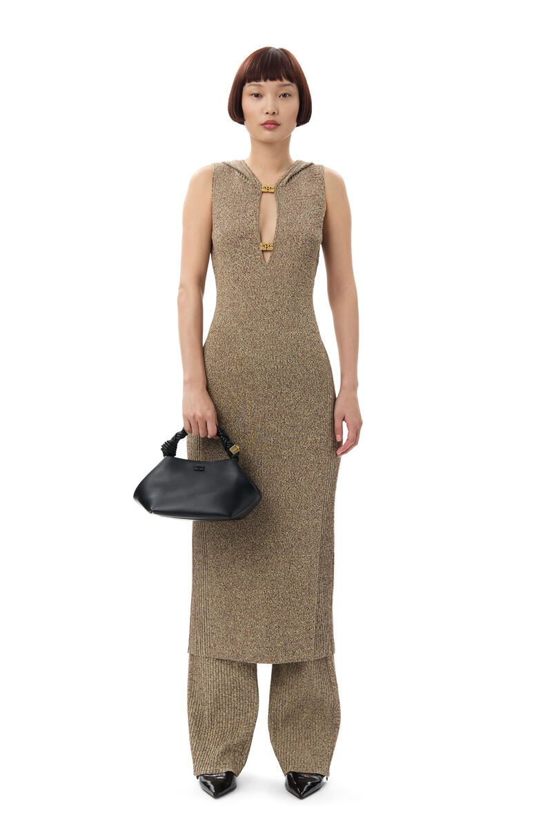 GANNI x Paloma Elsesser Melange Rib Sleeveless Dress, Elastane, in colour Brandy Brown - 5 - GANNI