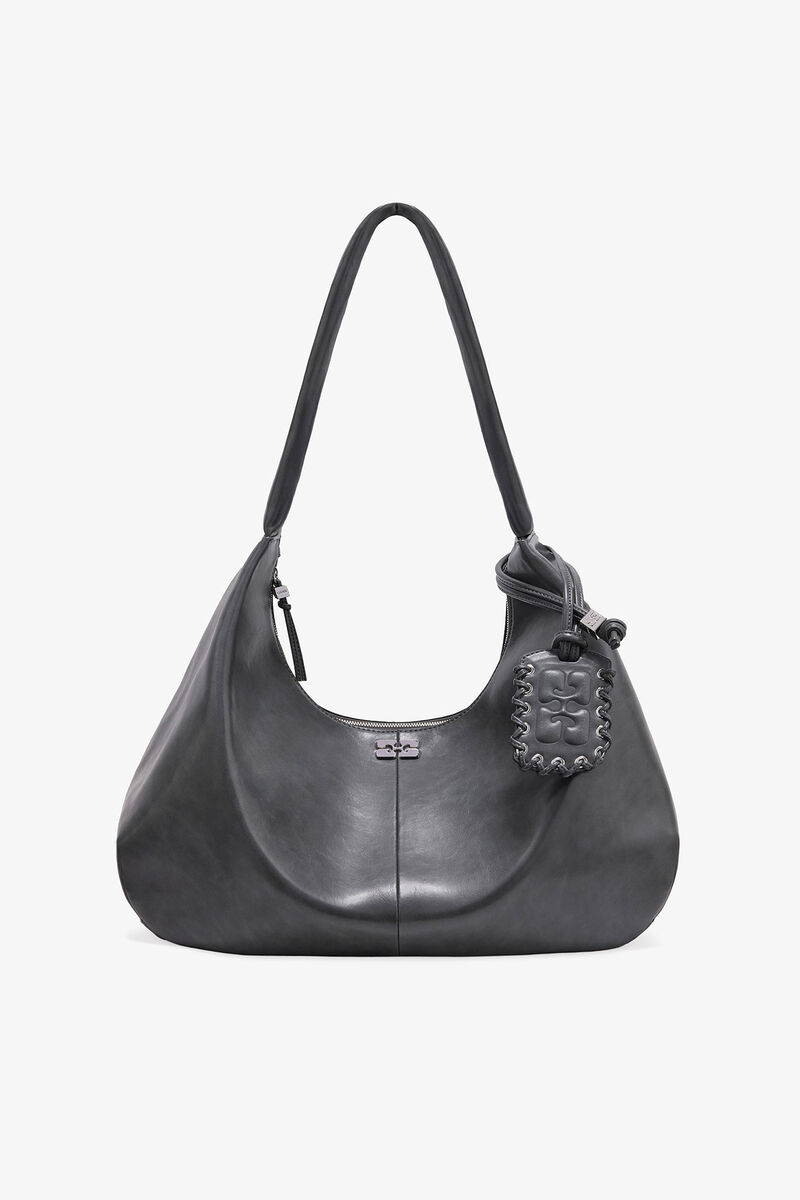 Steal Grey XXL Hobo Bag, Lyocell, in colour Steal Grey - 1 - GANNI