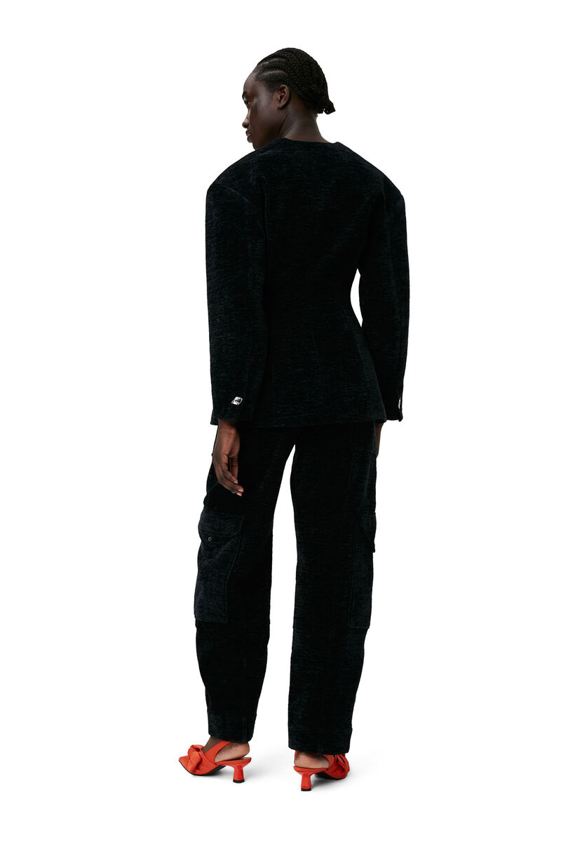 Chenille Pants, Cotton, in colour Black - 2 - GANNI