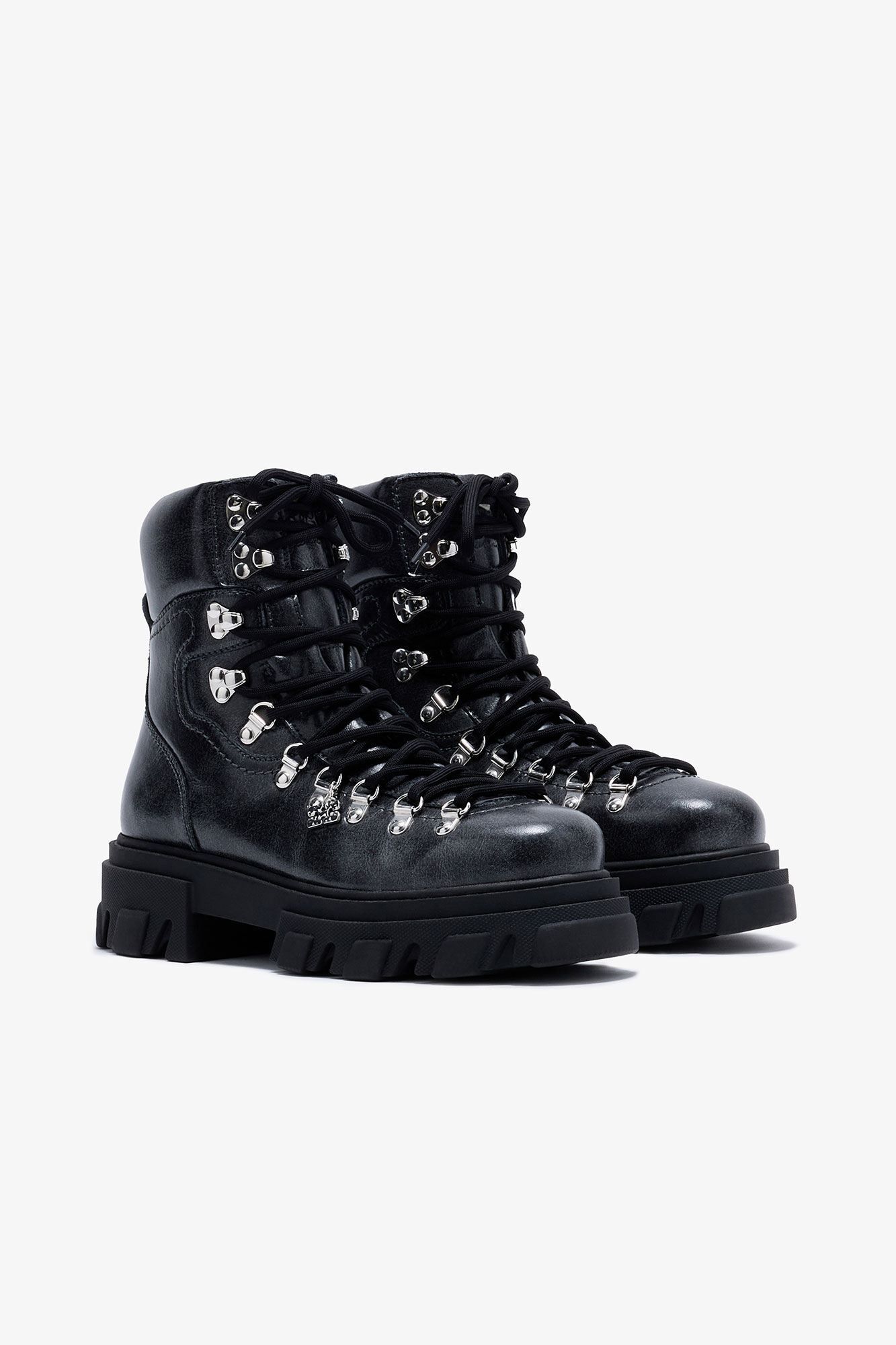 Cleated Mountain Boot in Dark Grey, Lyocell, in colour Ebony - 4 - GANNI