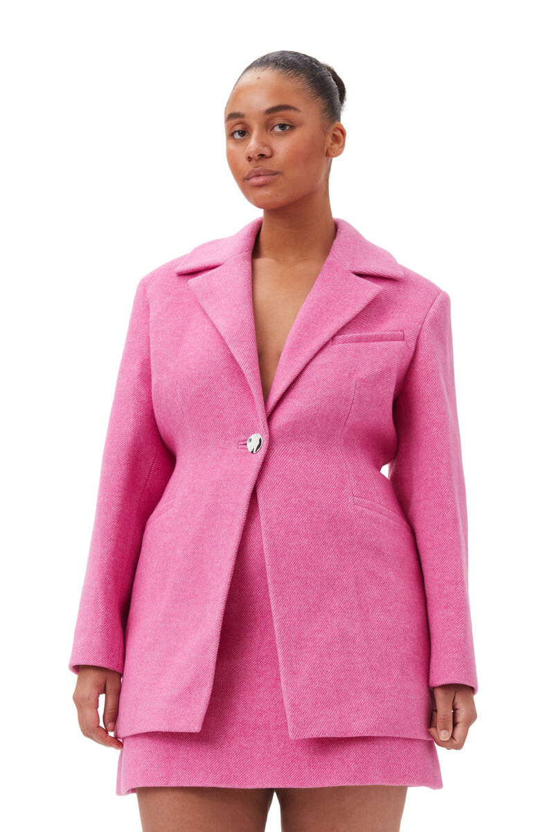 Blazer Pink Twill Wool Suiting Fitted, Polyamide, in colour Fiji Flower - 5 - GANNI