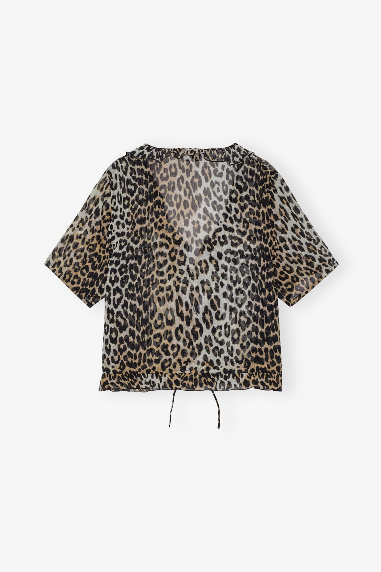 Leopard Printed Chiffon Tie String Blouse, Recycled Polyester, in colour Leopard - 2 - GANNI