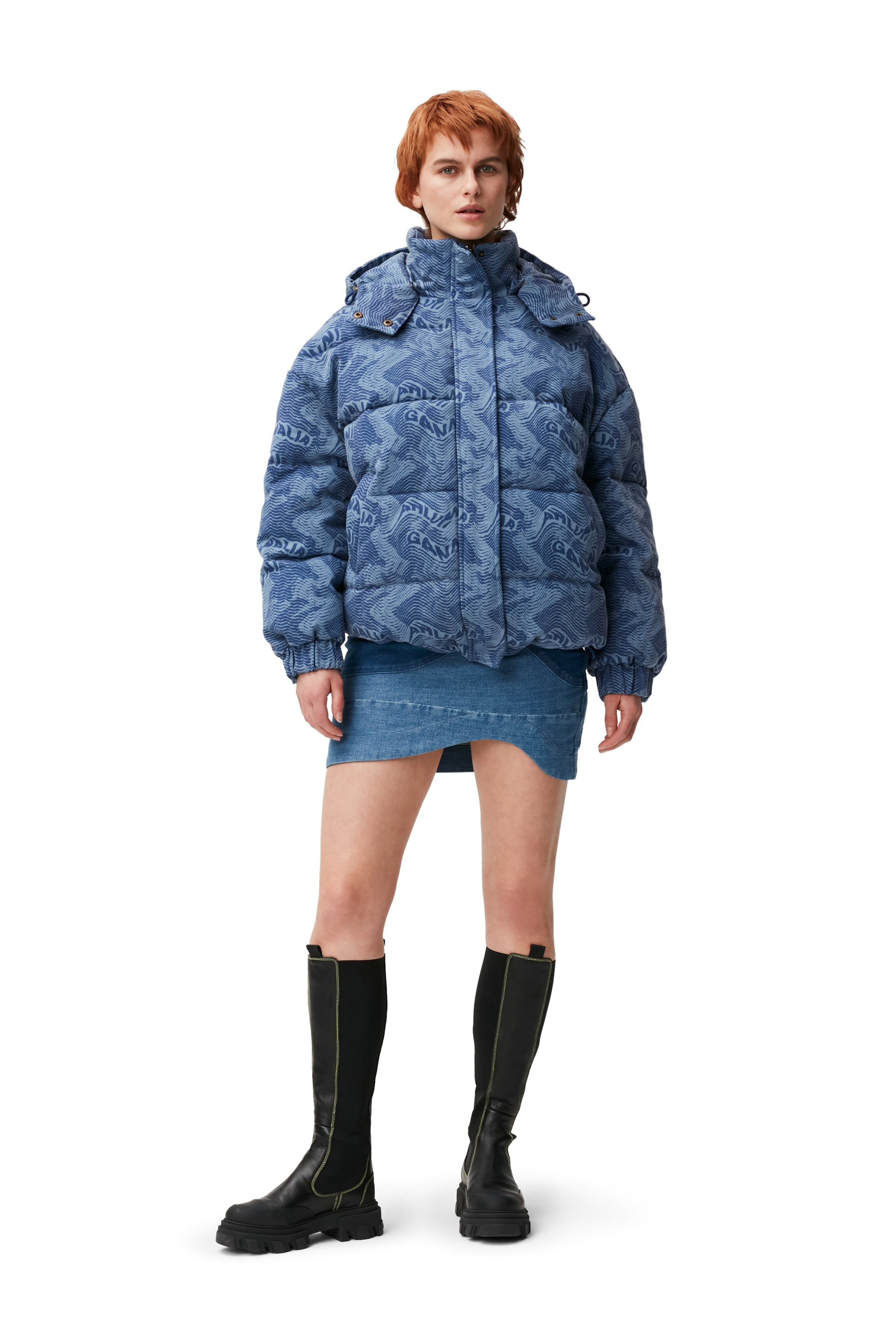 Light Denim Printed Laser Denim Puffer 