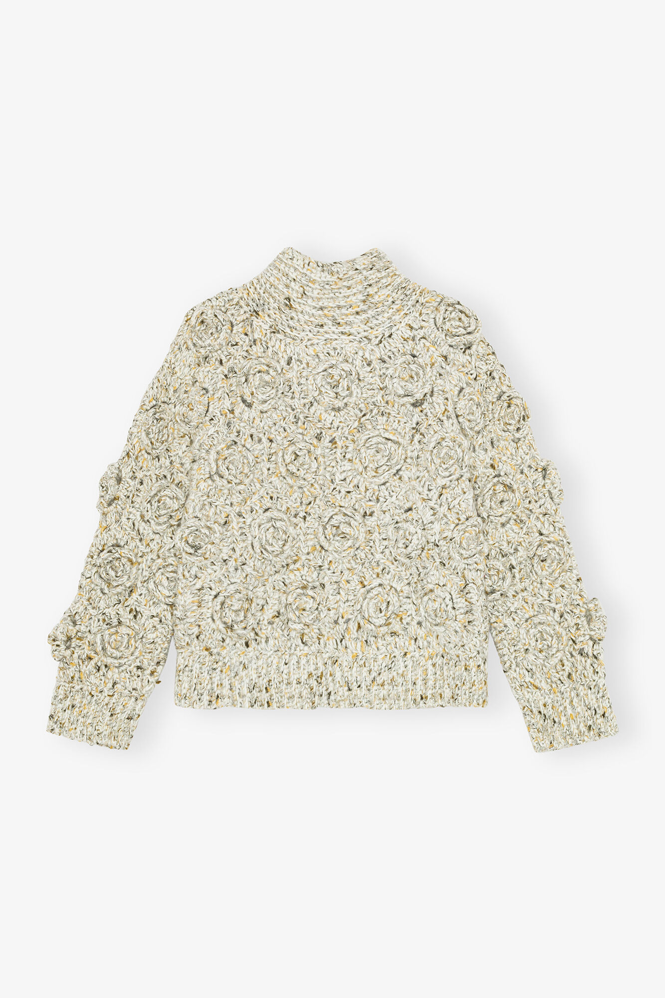 Ivory Flower Crochet Sweater, Wool, in colour Multicolour - 1 - GANNI
