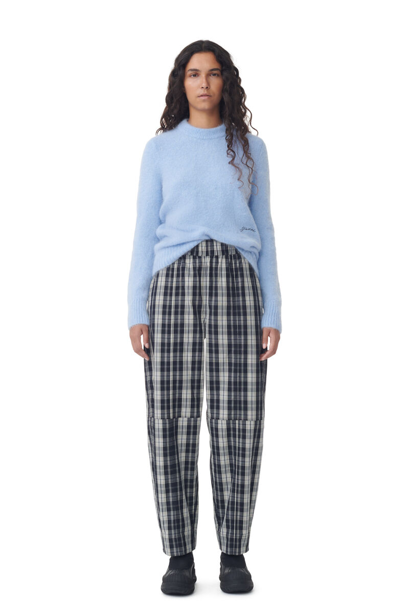 Black Checkered Cotton Elasticated Curve Trousers