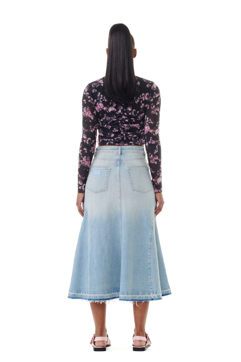 Light Blue Denim Midi Skirt, Elastane, in colour Tint Wash - 3 - GANNI