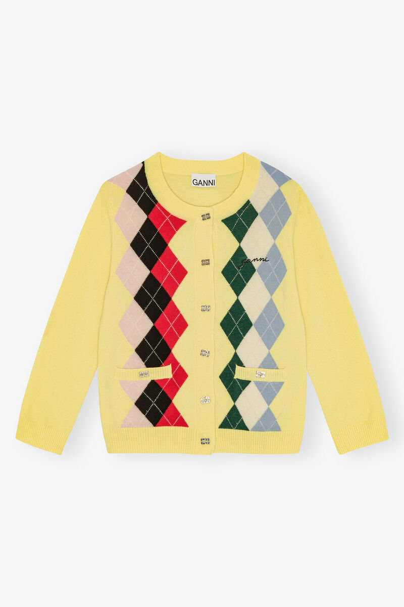 Gul ternet cardigan, Merino Wool, in colour Pear Sorbet - 1 - GANNI