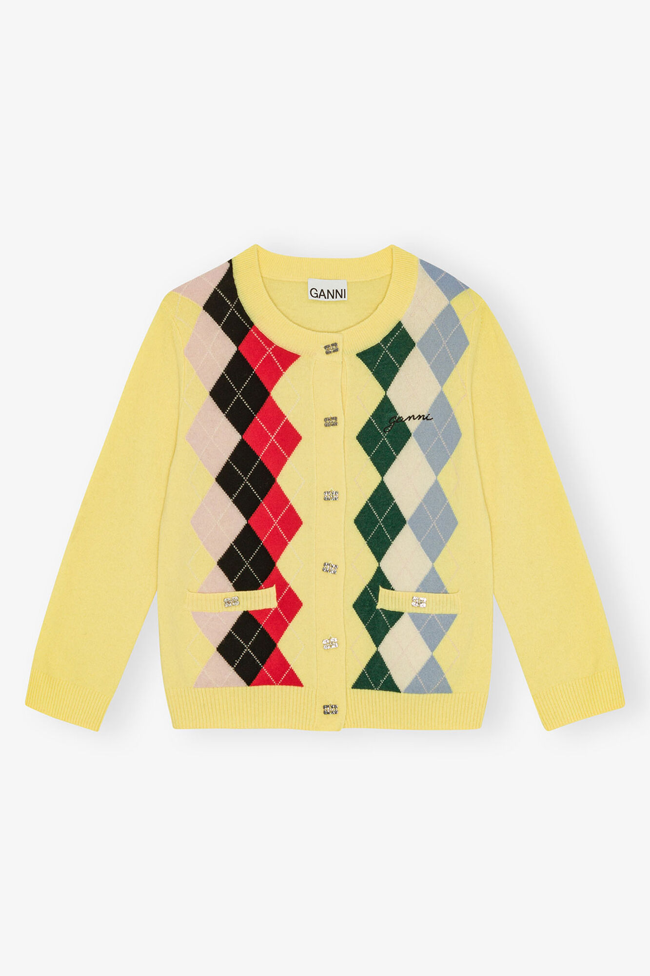 Gul ternet cardigan, Merino Wool, in colour Pear Sorbet - 1 - GANNI