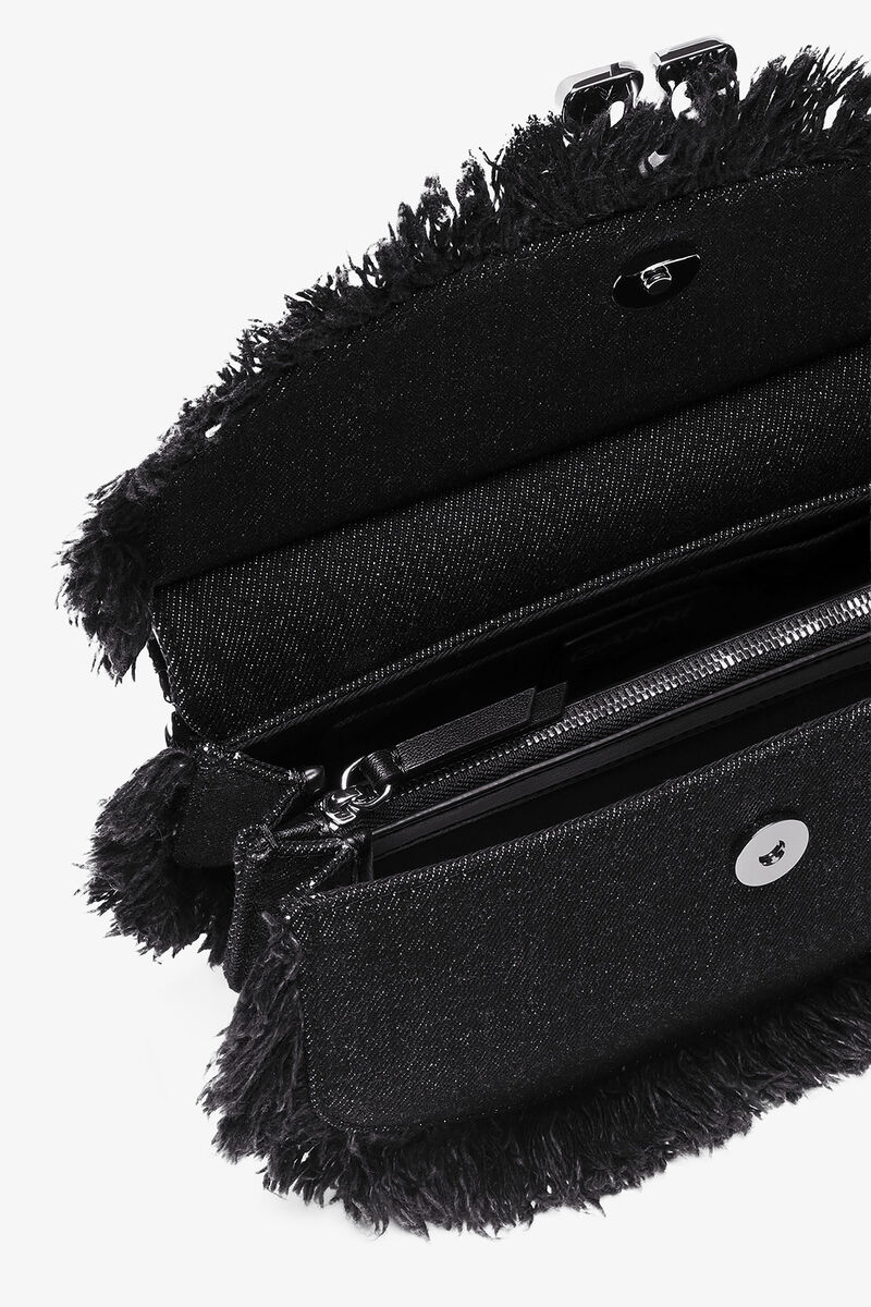 Sac Apo-G mini avec poignée supérieure en denim noir, Recycled Cotton, in colour Black - 3 - GANNI