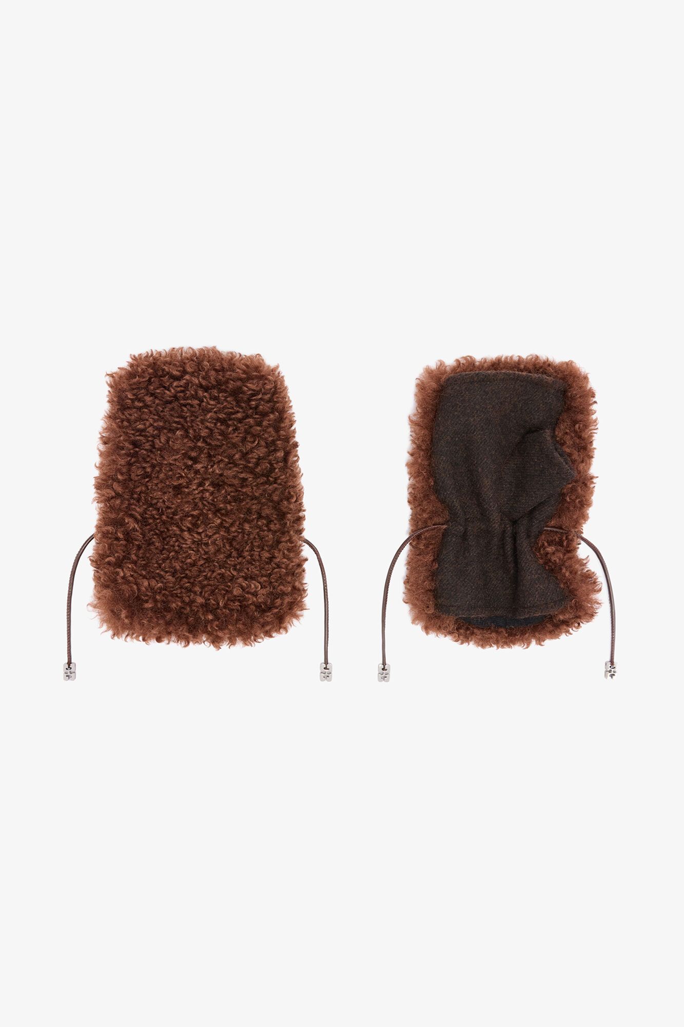Ganni Donna Chocolate Brown Mittens In Alternative Shearling