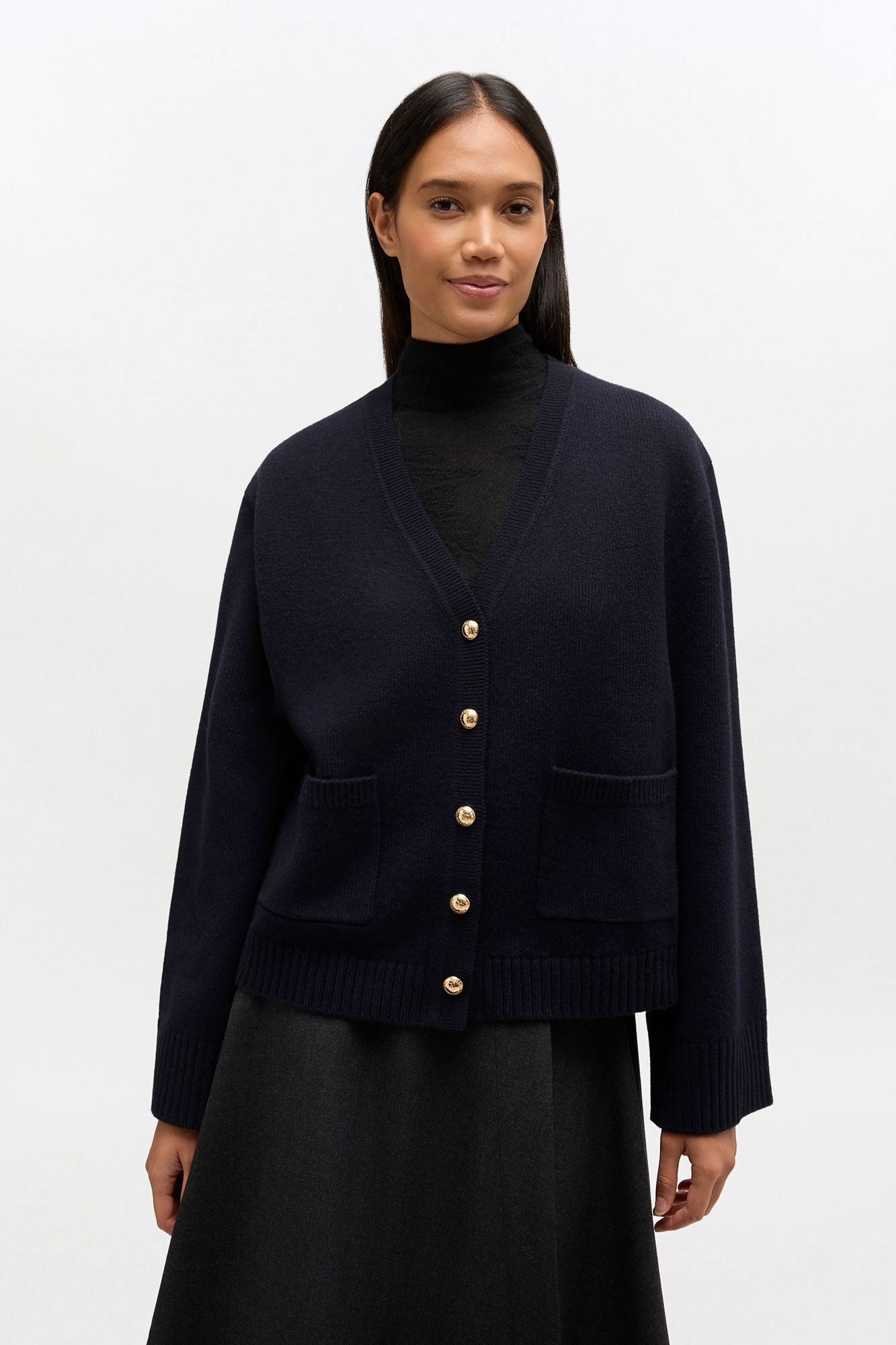 Classic Wool Cardigan, in colour Sky Captain - 1 - GANNI