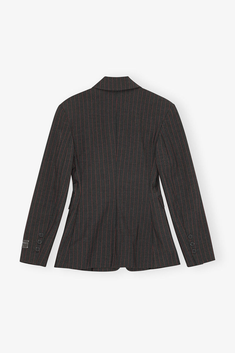 Black Pinstripe Blazer, Elastane, in colour Phantom - 2 - GANNI