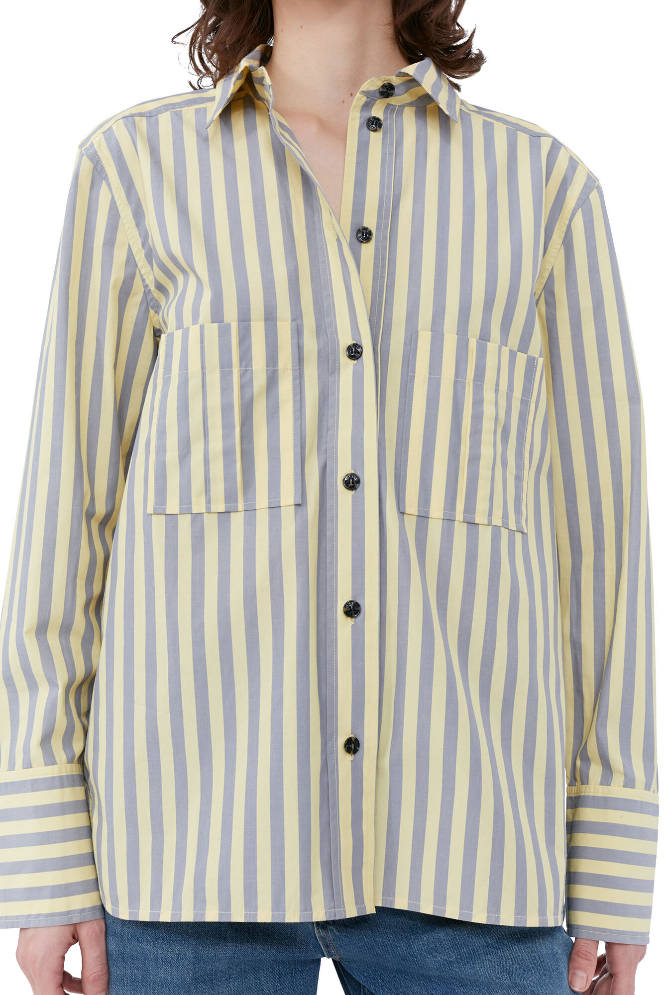 Striped Cotton Shirt, Cotton, in colour Frost Gray - 4 - GANNI