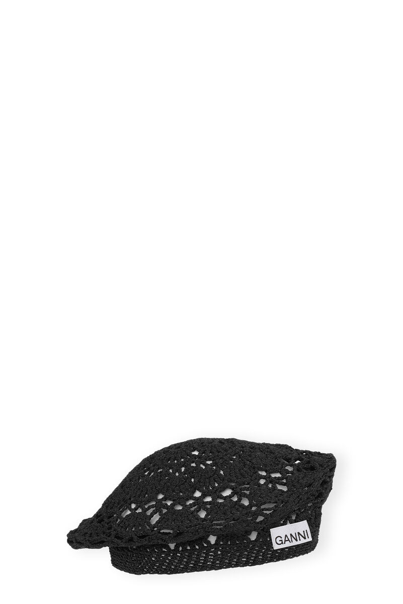 Crochet Metallic Beret , Nylon, in colour Black - 1 - GANNI