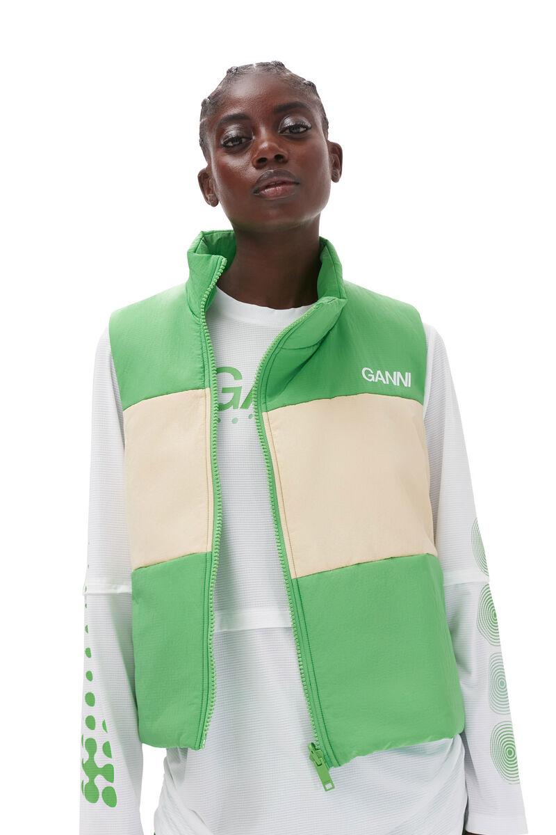 Light Tech Puffer Reversible Vest, Nylon, in colour Classic Green - 5 - GANNI