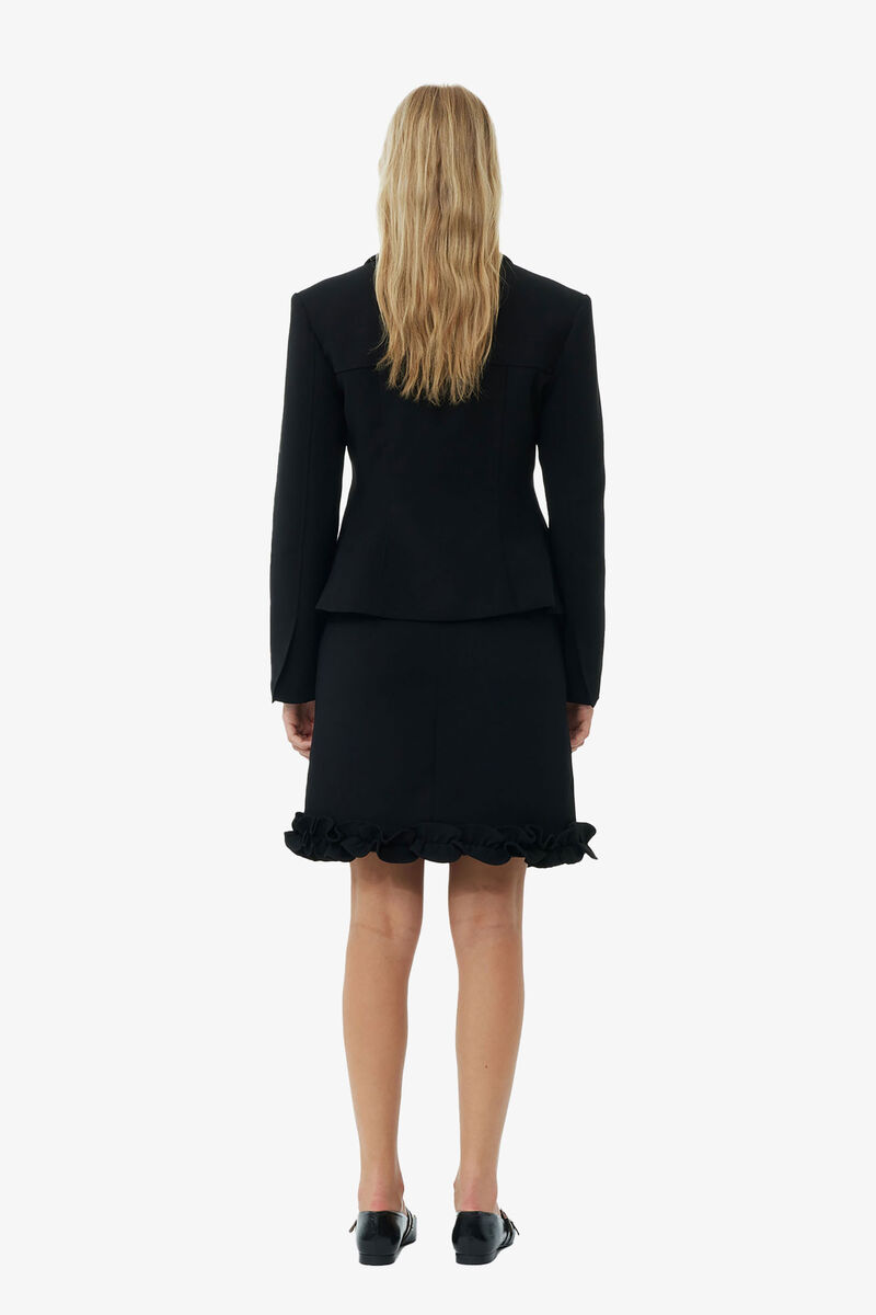 Blazer ajusté contrecollé en crêpe noir, Recycled Polyester, in colour Black - 2 - GANNI