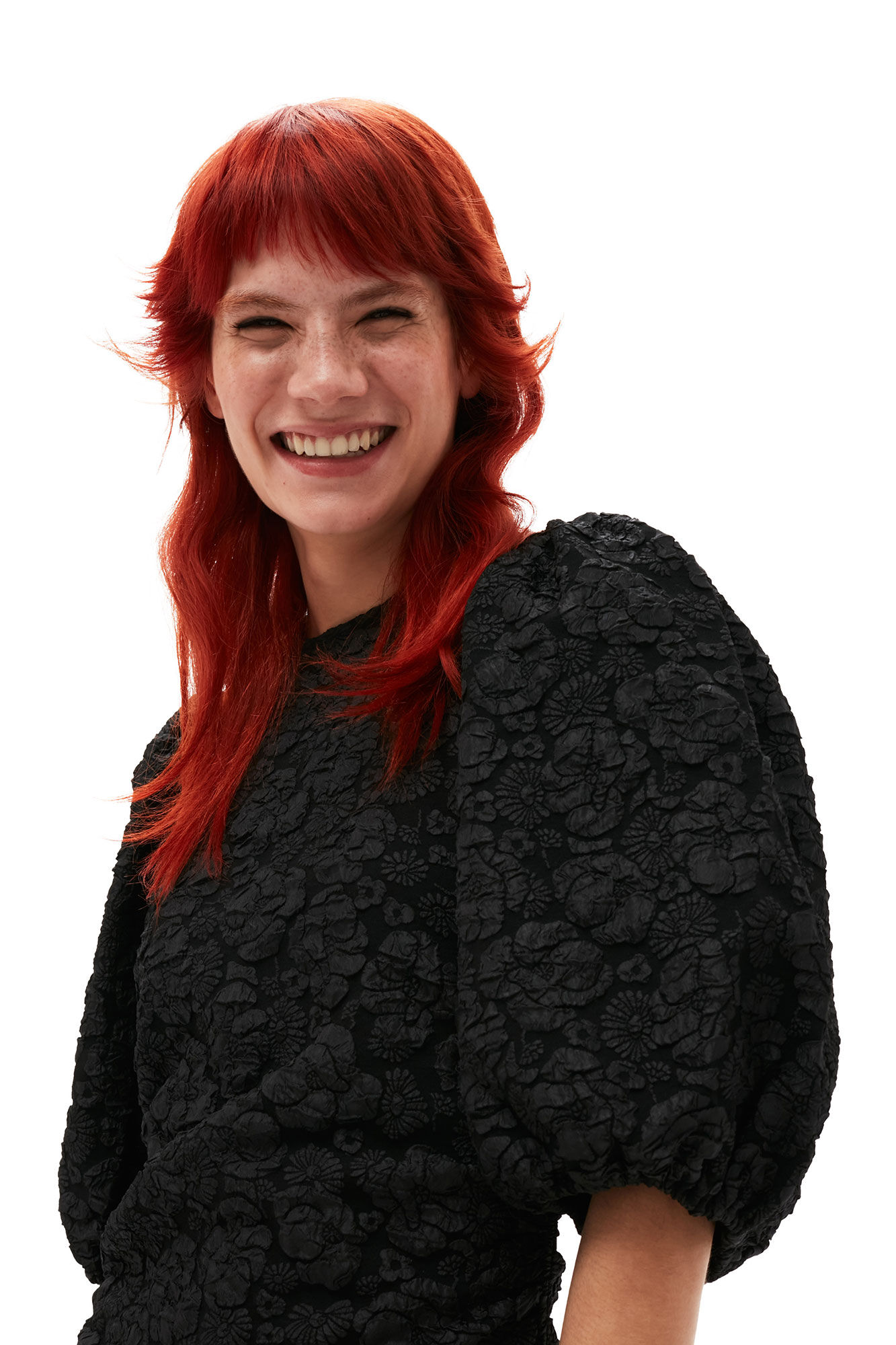 Stretch Jacquard Puff Sleeves Mini Dress, Polyester, in colour Black - 7 - GANNI