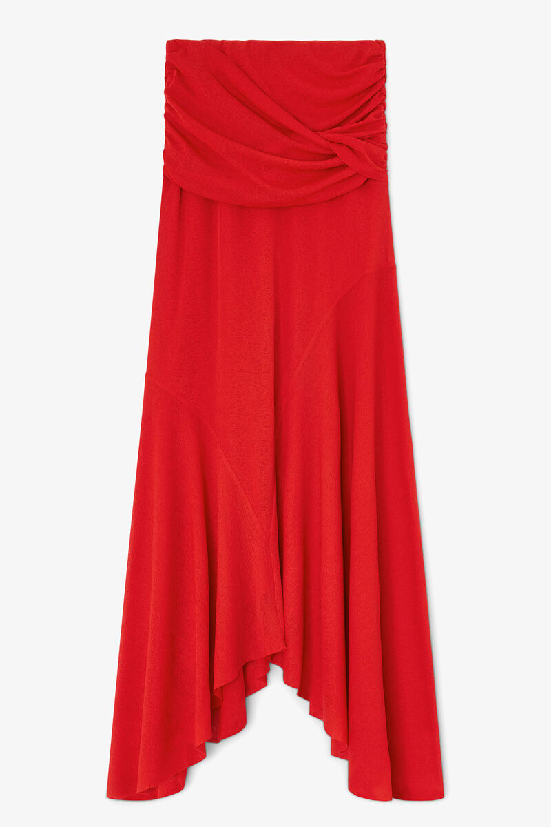 Jupe longue en maille chin&eacute;e rouge, Recycled Polyester, in colour Goji Berry - 1 - GANNI