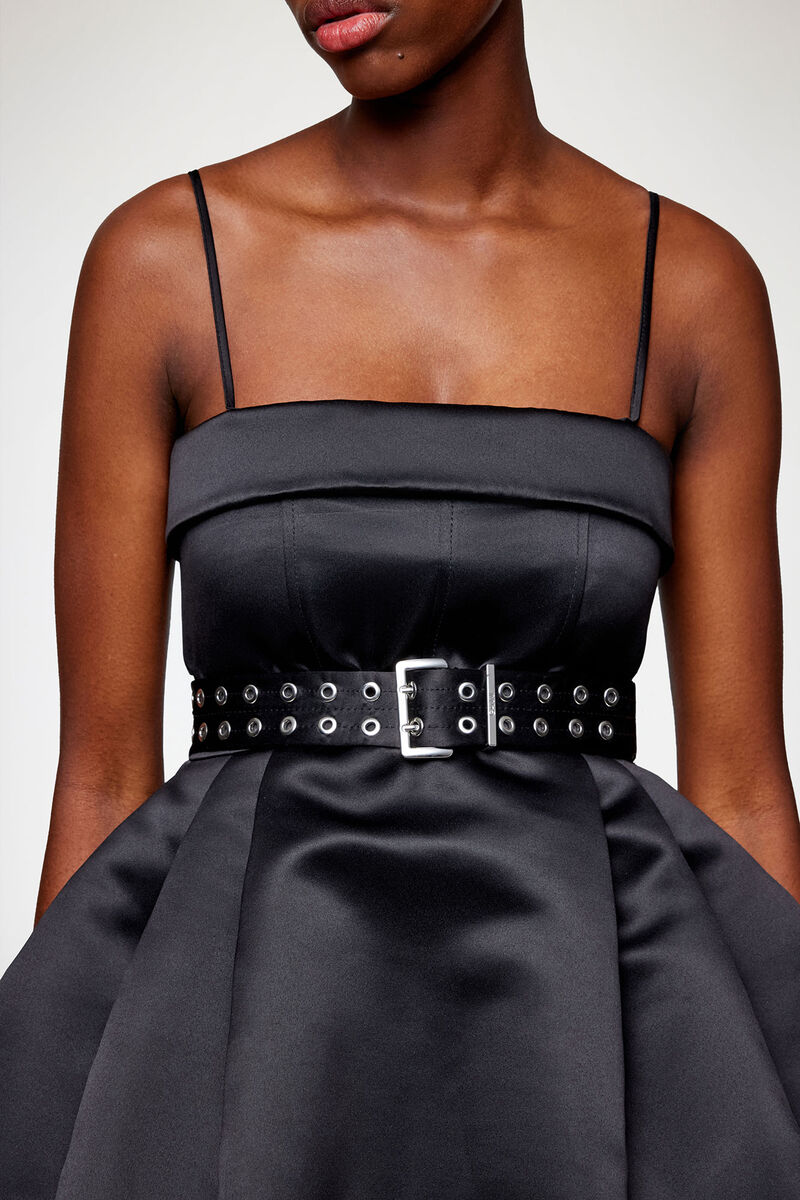 Kleid aus Satin in Schwarz, Recycled Polyester, in colour Black - 3 - GANNI