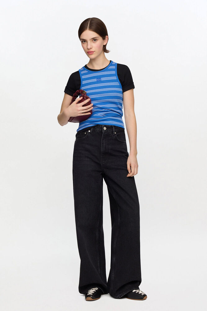 Lari Jeans in Black Rigid Denim, Black Washed