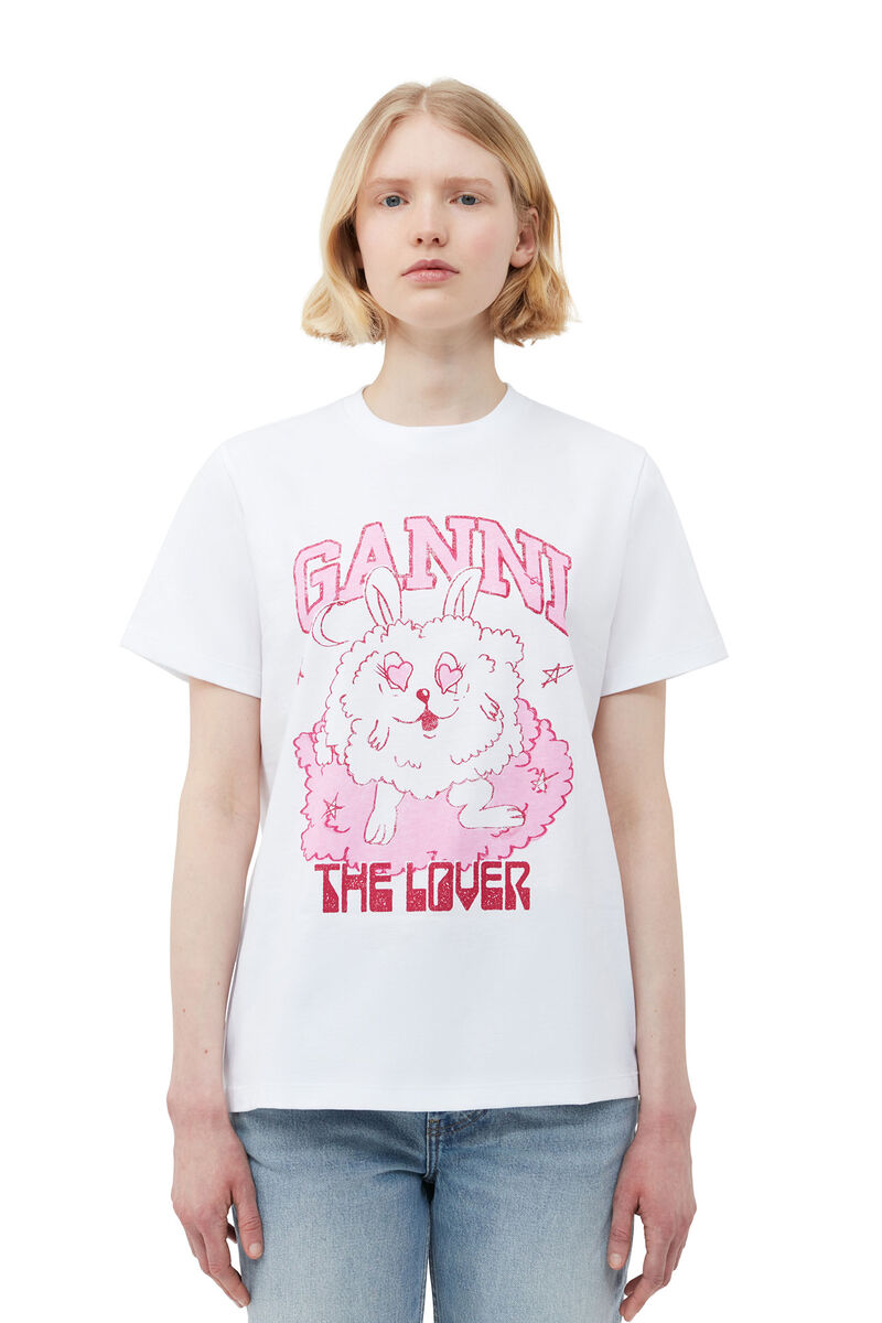 Relaxed Love Bunny T-shirt, Cotton, in colour Bright White - 4 - GANNI