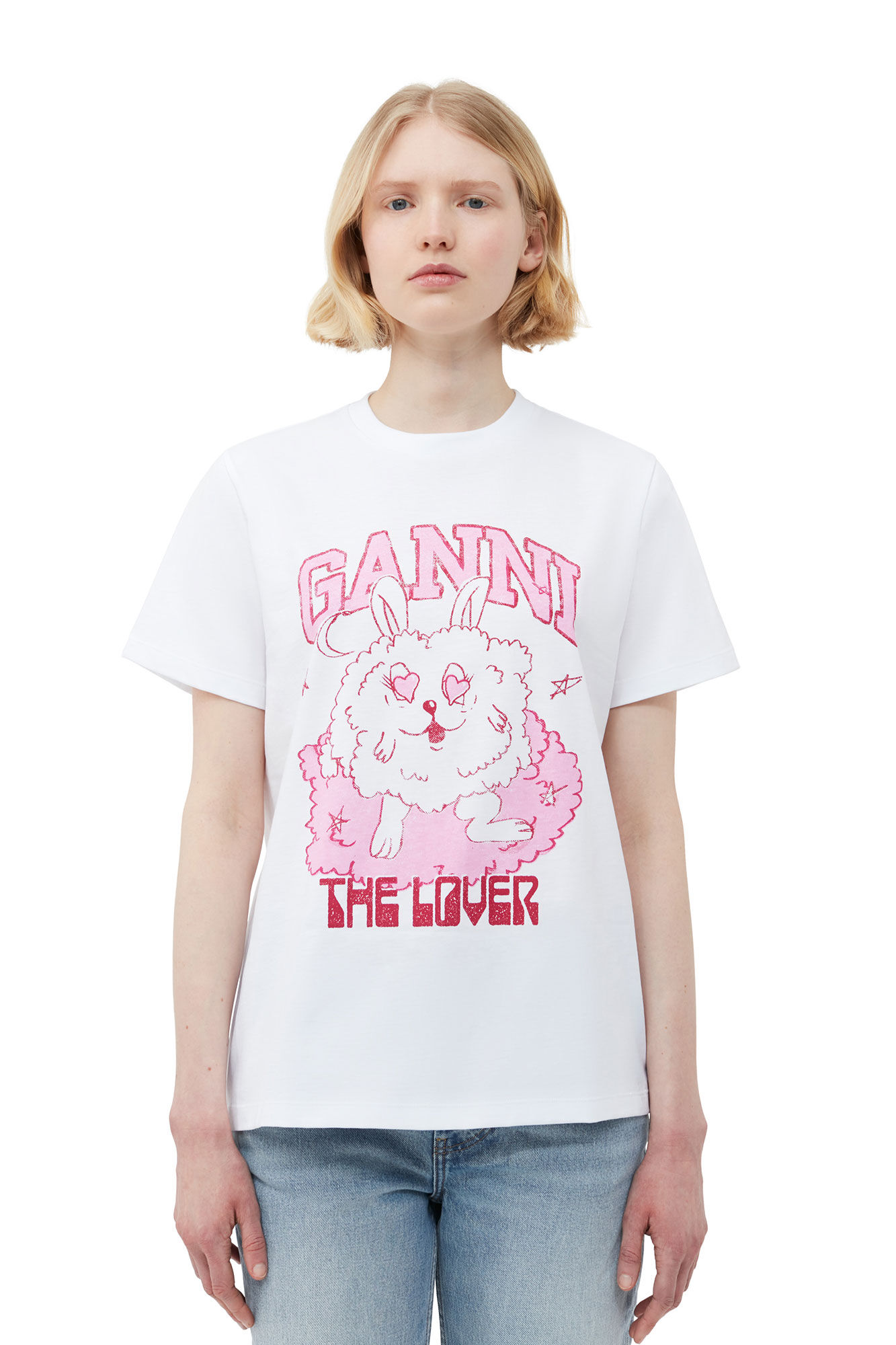 Relaxed Love Bunny T-shirt, Cotton, in colour Bright White - 1 - GANNI
