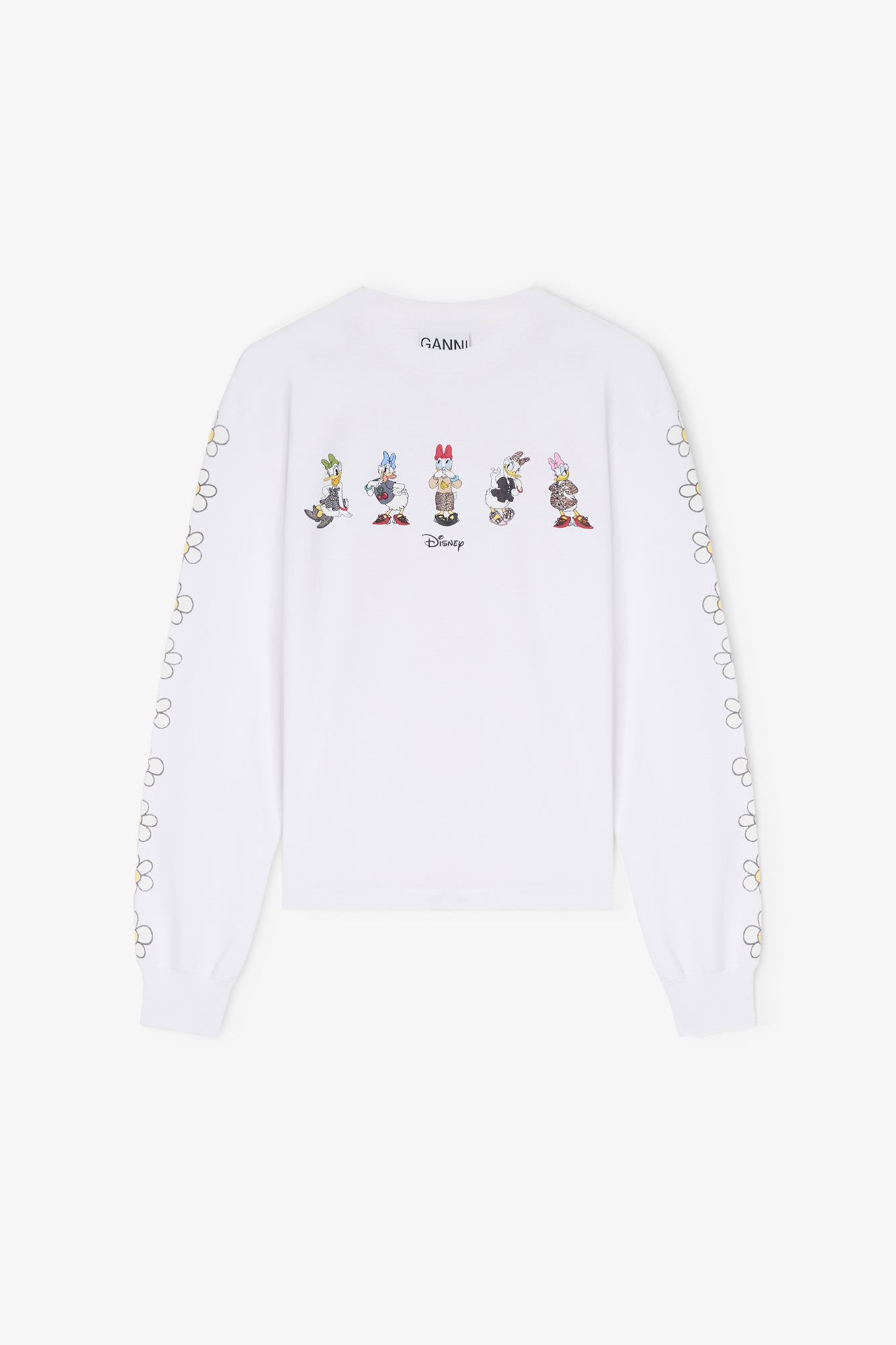 GANNI ホワイト ロングスリーブ Tシャツ Bright White Daisy Duck White Long Sleeve T-shirt | GANNI US