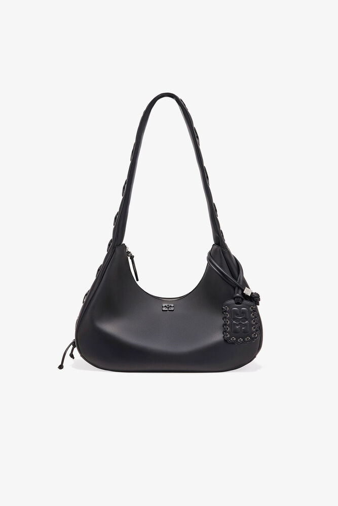 Black Medium Laces Hobo Bag, Black