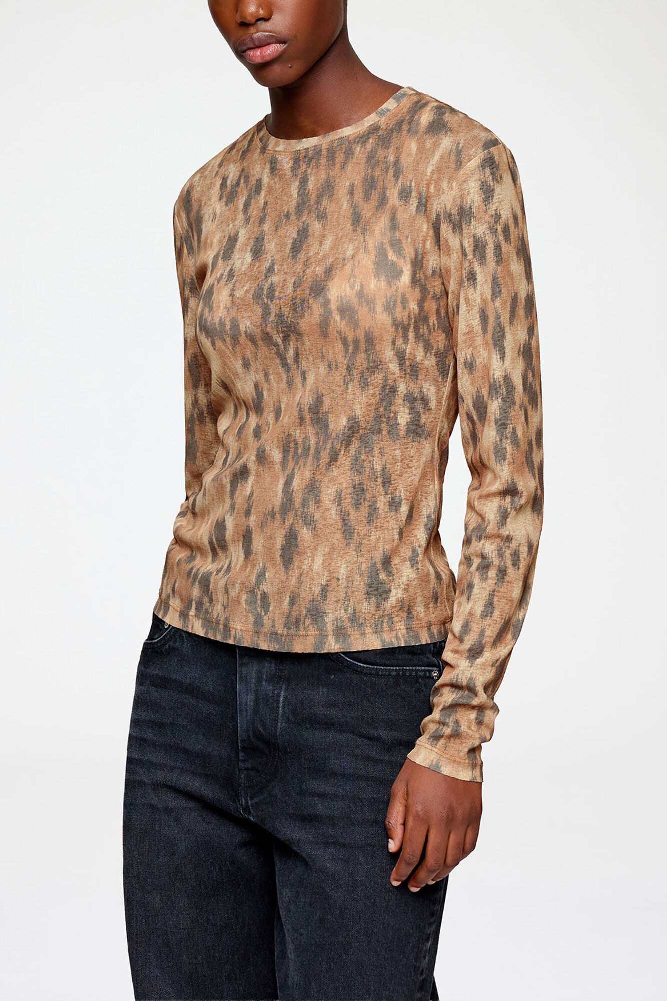 Long-sleeve Top in Printed Marl Mesh, Recycled Polyester, in colour Burro - 2 - GANNI