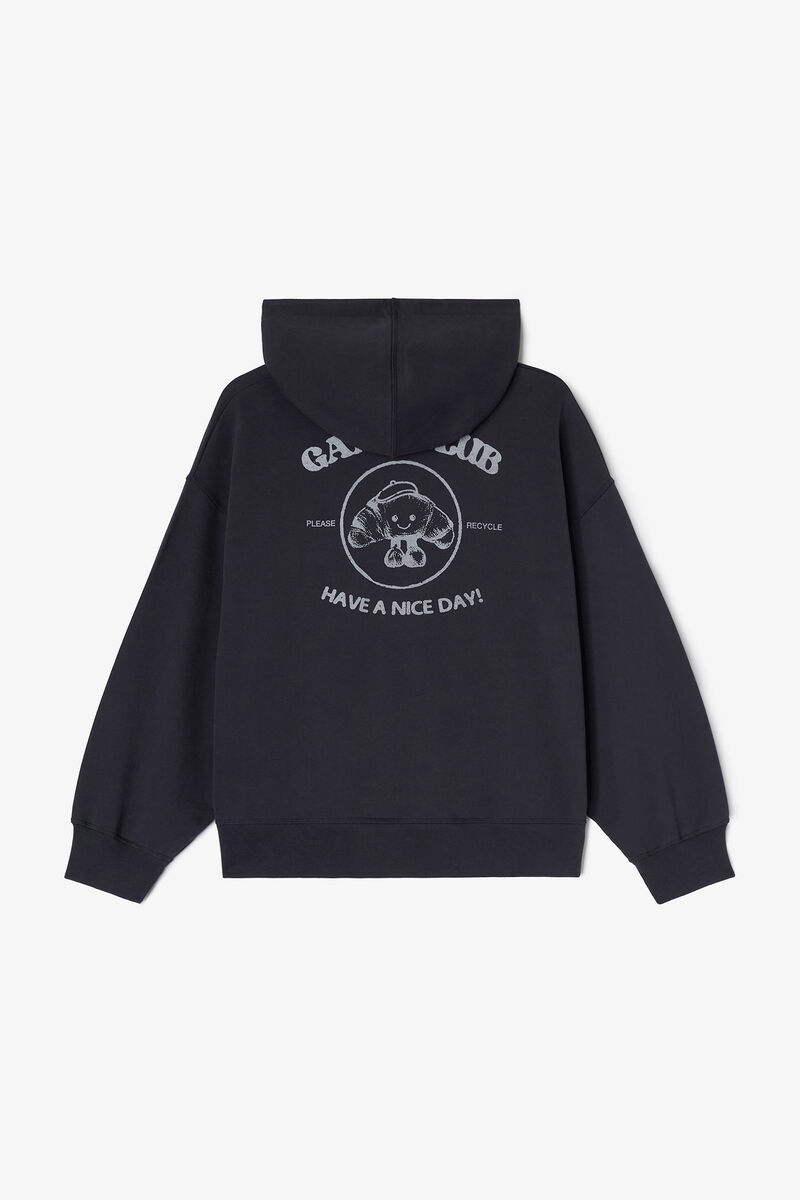 Dark Grey Paris GANNI Club Hoodie, Organic Cotton, in colour Phantom - 2 - GANNI