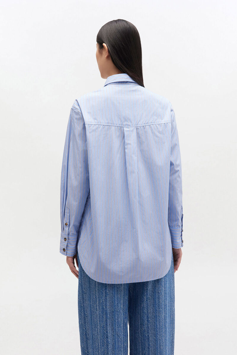 Blue Stripe Logo Shirt, Cotton, in colour Lavender Lustre - 3 - GANNI