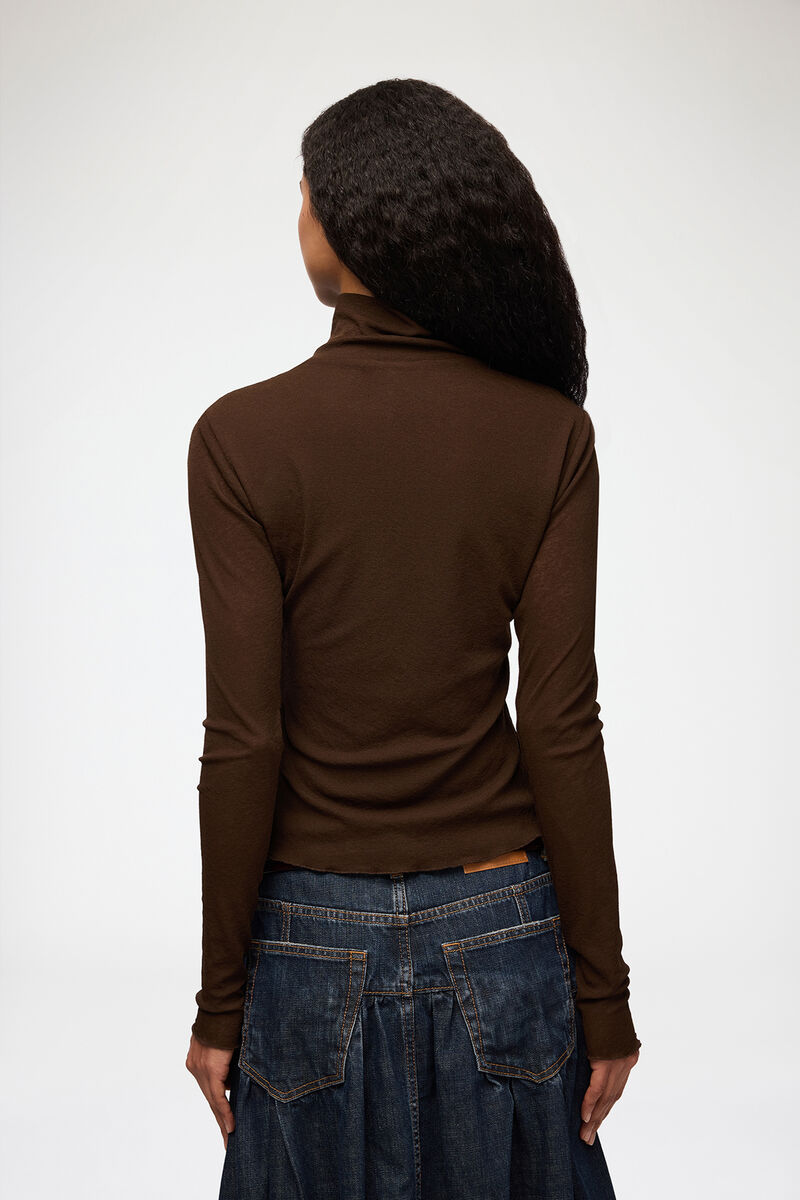 Turtleneck in Marl Mesh, Recycled Polyester, in colour Demitasse - 3 - GANNI