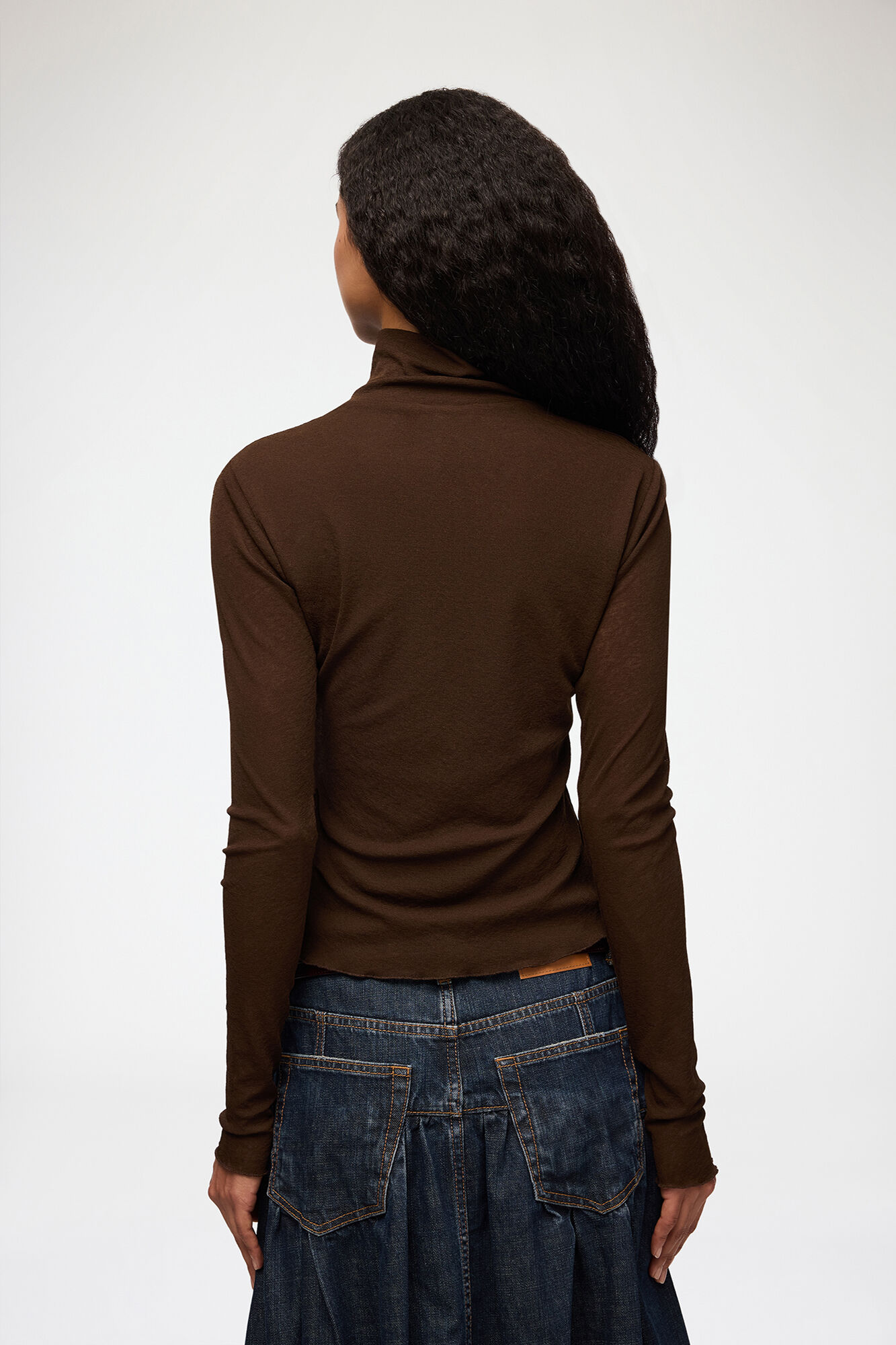 Turtleneck in Marl Mesh, Recycled Polyester, in colour Demitasse - 3 - GANNI