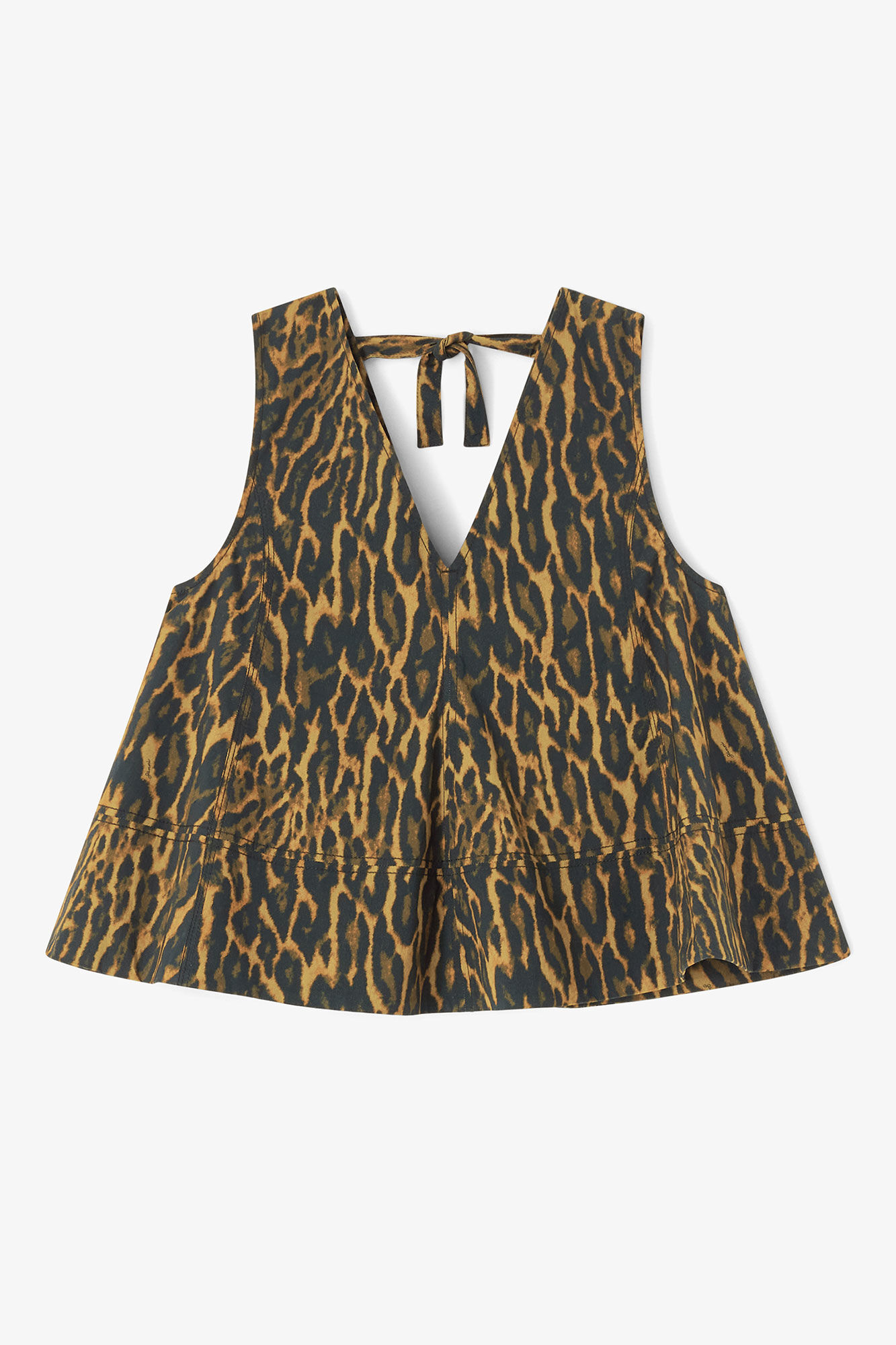 Leopard Cotton A-line Top, in colour Khaki - 1 - GANNI