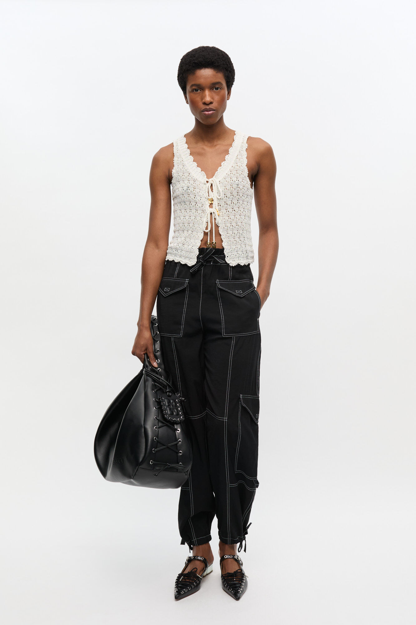 Off-White Pointelle Knit Vest, LENZING&trade; ECOVERO&trade;, in colour Egret - 2 - GANNI