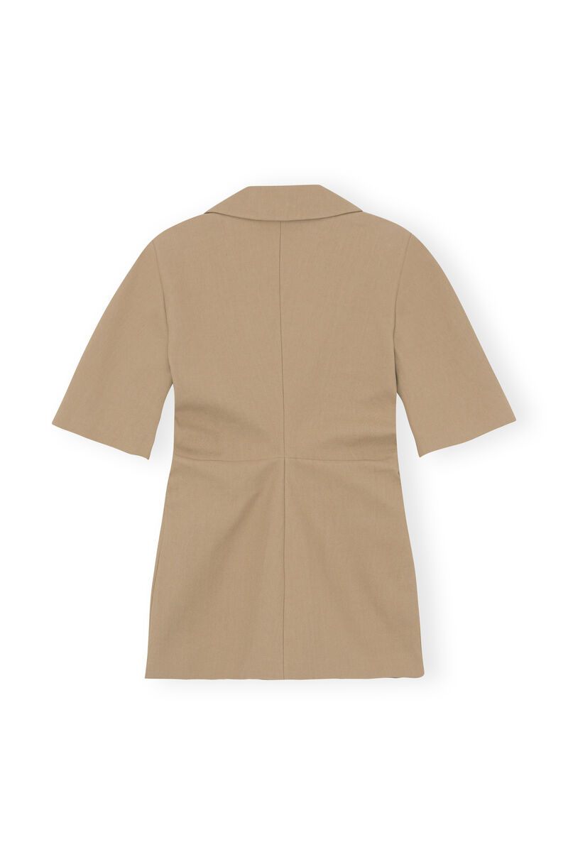 Cotton Short-Sleeve Blazer, Cotton, in colour Petrified Oak - 2 - GANNI