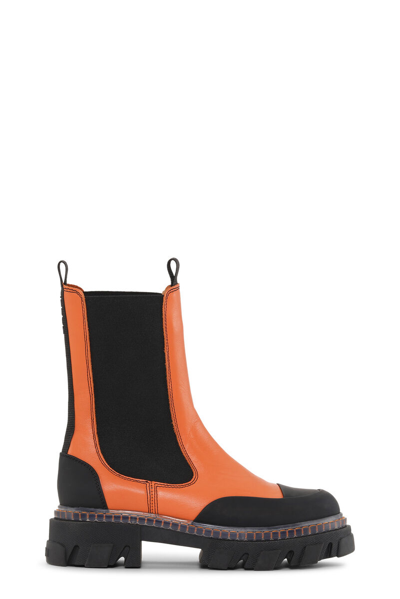 Cleated Mid Chelsea Boots, in colour Orangeade - 1 - GANNI