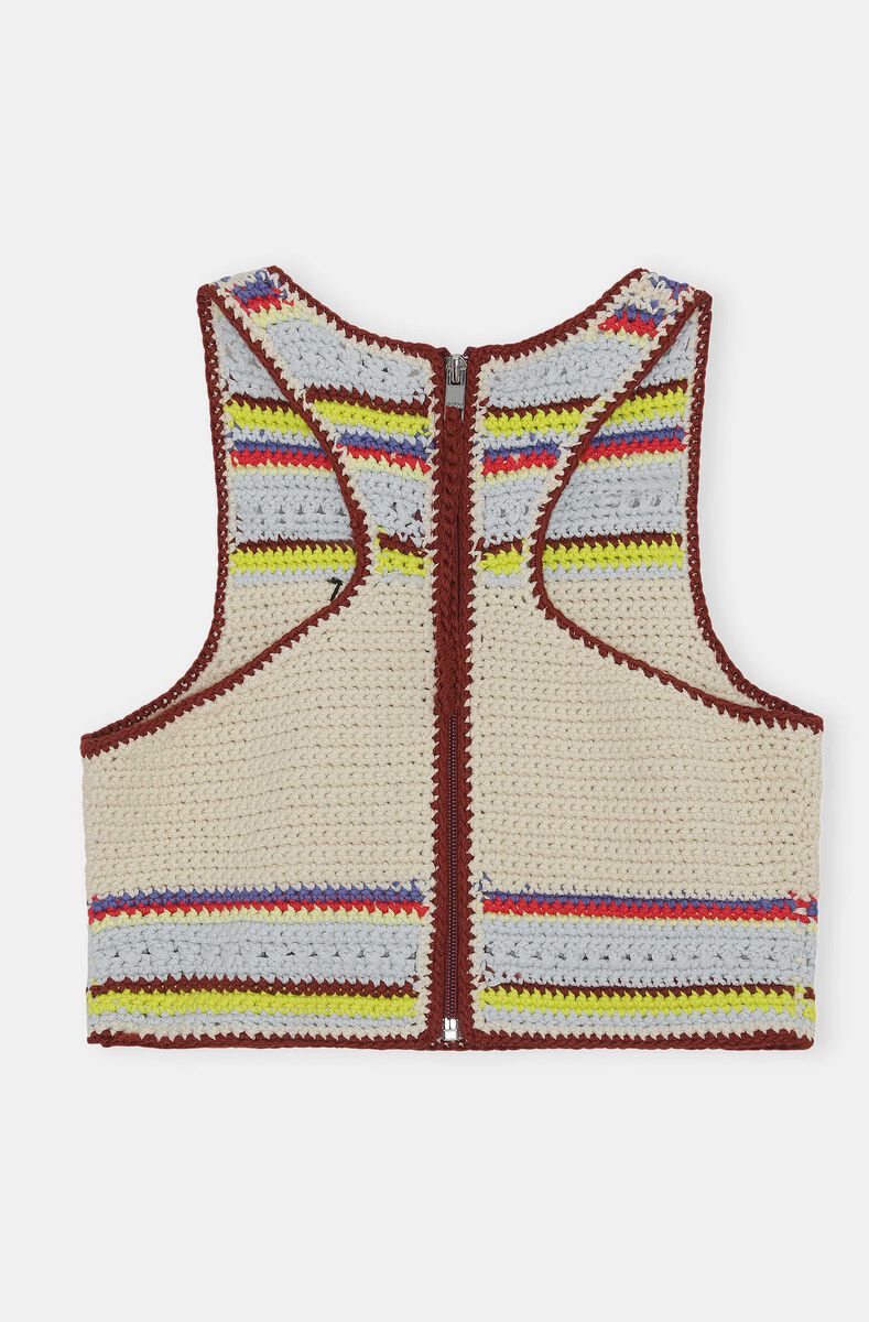 Crochet High-Neck Bikini Top, Cotton, in colour Multicolour - 2 - GANNI