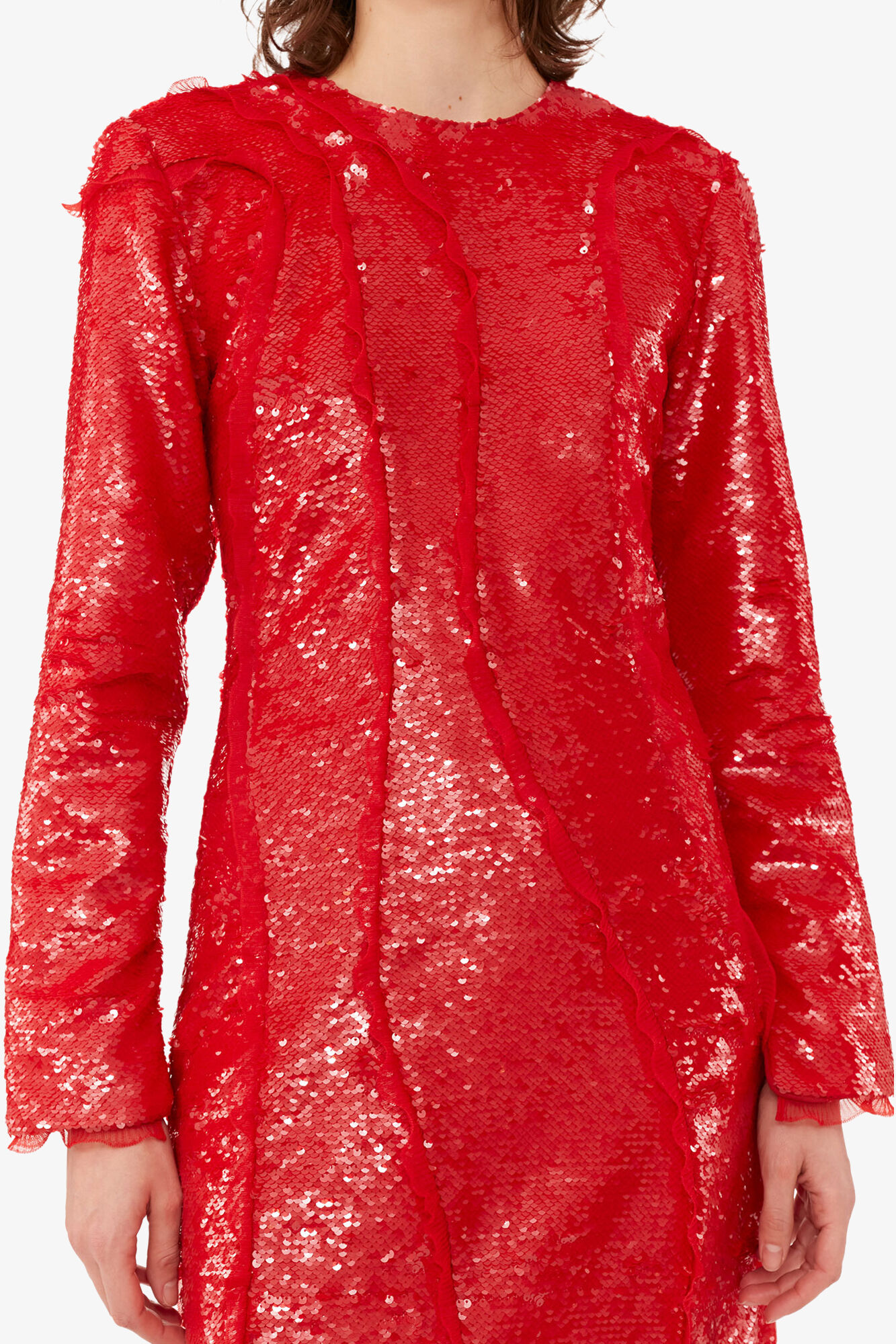 Red Sequins Maxi Dress, Recycled Polyester, in colour Fiery Red - 4 - GANNI