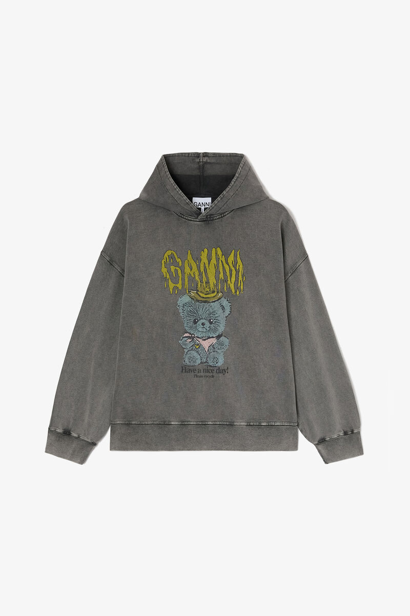 Vintage Wash Hoodie, Organic Cotton, in colour Black Washed - 1 - GANNI