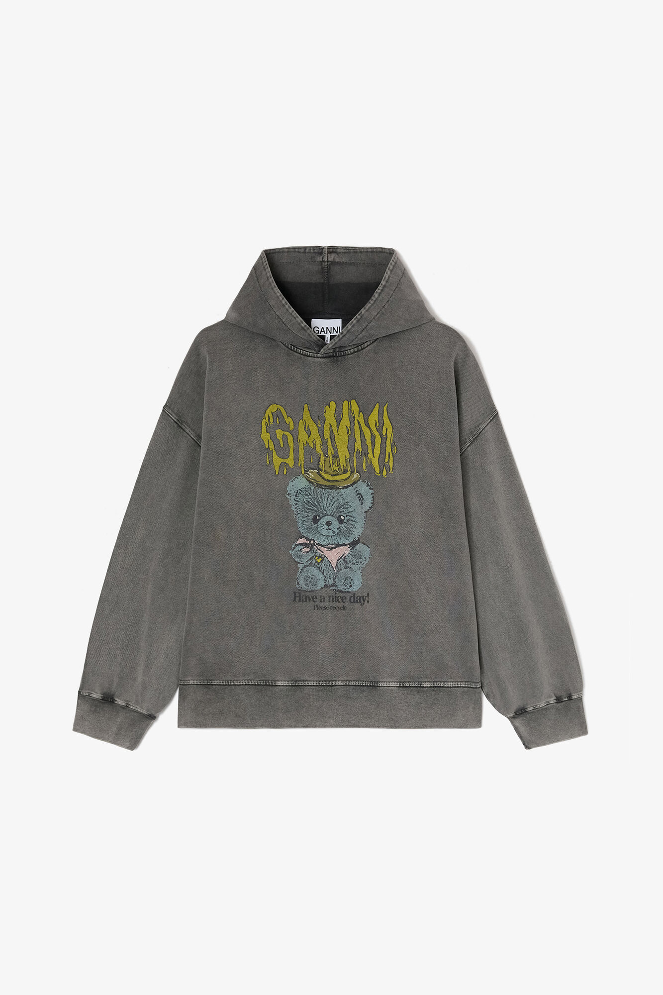 Vintage Wash Hoodie, Organic Cotton, in colour Black Washed - 1 - GANNI