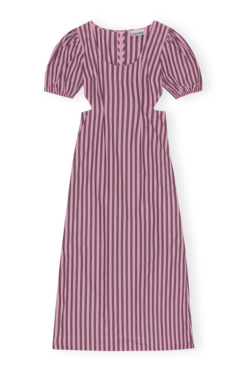 Striped Cotton Cutout Dress, Cotton, in colour Bonbon - 1 - GANNI