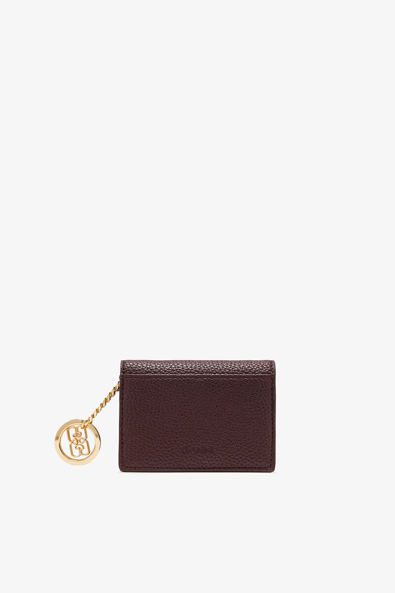 Brown Grained GANNI Bou Card Holder With Flap, Polyurethane, in colour Chicory Coffee - 2 - GANNI