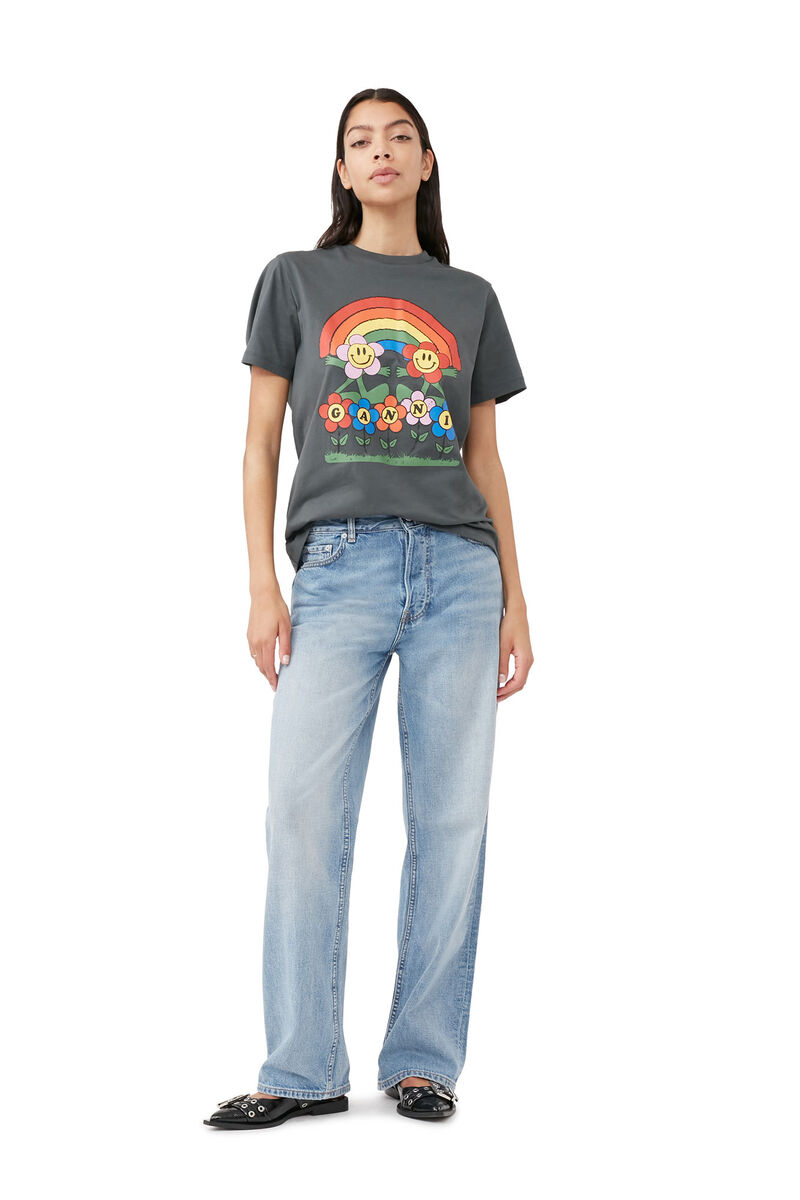 Lässiges Rainbow-T-Shirt, Cotton, in colour Volcanic Ash - 1 - GANNI